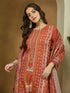 Janasya Women's Rust Cotton Blend Ethnic Motifs Printed Straight Kurta Set